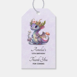 Paarse draak met elegante kroon cadeaulabel