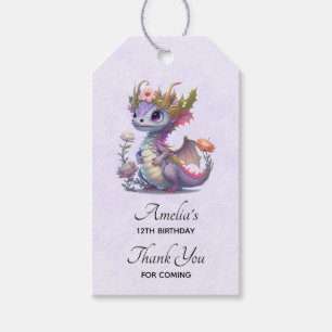 Paarse draak met elegante kroon cadeaulabel