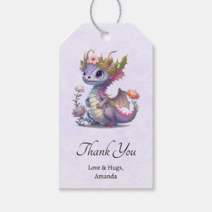 Paarse draak met elegante kroon cadeaulabel