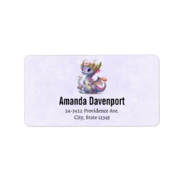 Paarse draak met elegante kroon etiket