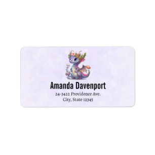 Paarse draak met elegante kroon etiket