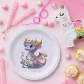 Paarse draak met elegante kroon papieren bordje (Feest)