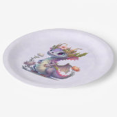 Paarse draak met elegante kroon papieren bordje (Gekanteld)