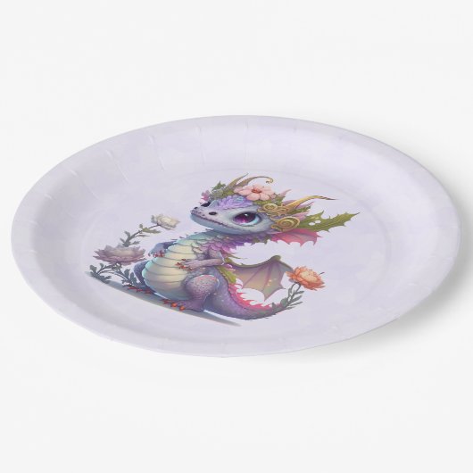 Paarse draak met elegante kroon papieren bordje (Gekanteld)