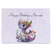 Paarse draak met elegante kroonverjaardag groot cadeauzakje (Voorkant)