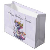 Paarse draak met elegante kroonverjaardag groot cadeauzakje (Voorkant Gekanteld)