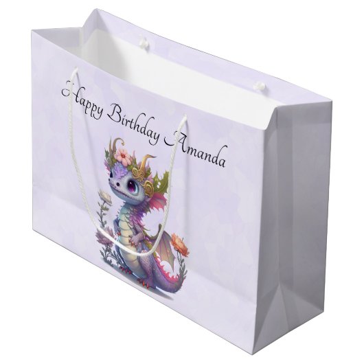 Paarse draak met elegante kroonverjaardag groot cadeauzakje (Voorkant Gekanteld)