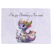 Paarse draak met elegante kroonverjaardag groot cadeauzakje (Achterkant)