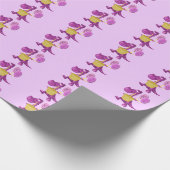 Paarse draak met snijtaart en ballonnen cadeaupapier (Hoek)