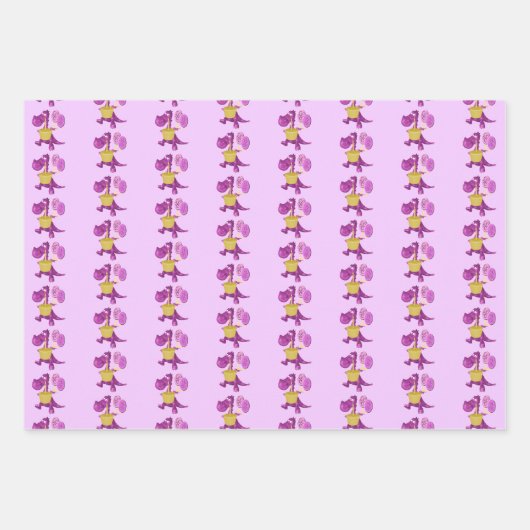 Paarse draak met snijtaart en ballonnen inpakpapier vel (Voorkant 2)