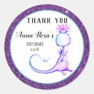 *~* Paarse Dragon Baby Girl Shower Dank u Ronde Sticker