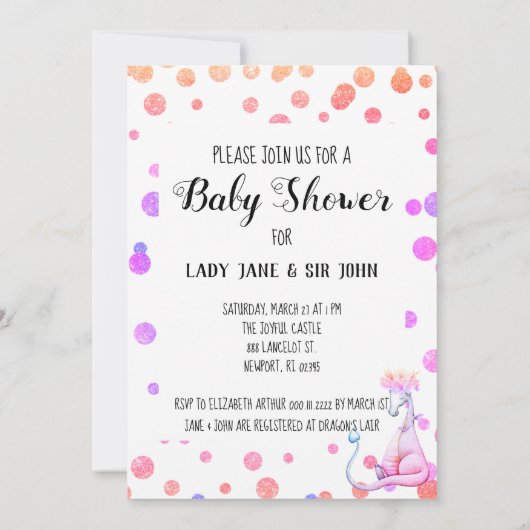 *~* Paarse dragon Baby Girl Shower Invitation Kaart (Achterkant)