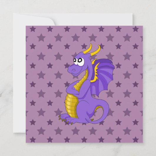 Paarse dragon cartoon verjaardagsuitnodigingen kaart (Achterkant)
