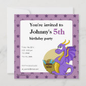Paarse dragon cartoon verjaardagsuitnodigingen kaart (Voorkant)
