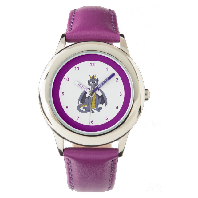 Paarse dragon cartoon Watch Horloge (Voorkant)