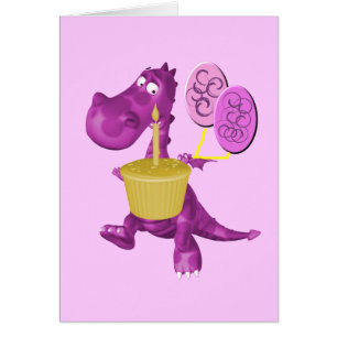 Paarse dragon Cupcake-ballonkaart