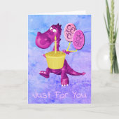 Paarse dragon Cupcake Balloons Birthday Kaart (Voorkant)