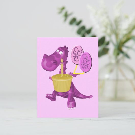 Paarse dragon Cupcake Briefkaart (Staand voorkant)