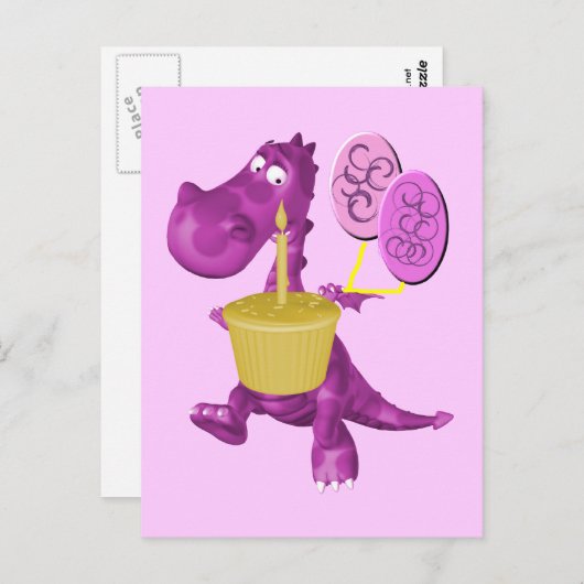 Paarse dragon Cupcake Briefkaart (Voorkant / Achterkant)