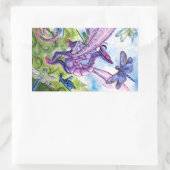 Paarse Dragon Dragonfly lenteartwork Rechthoekige Sticker (Tas)