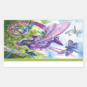 Paarse Dragon Dragonfly lenteartwork Rechthoekige Sticker