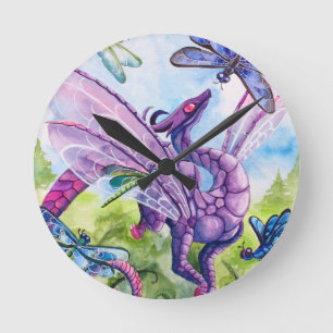 Paarse dragon Dragonfly-voorlantkunst Ronde Klok