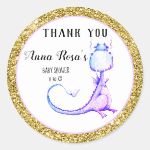 *~* Paarse Dragon Glitter Baby shower Dank u Ronde Sticker
