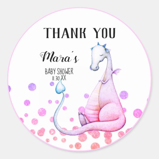 *~* Paarse Dragon Glitter Baby shower Dank u Ronde Sticker (Voorkant)