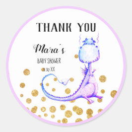 *~* Paarse Dragon Glitter Baby shower Dank u Ronde Sticker