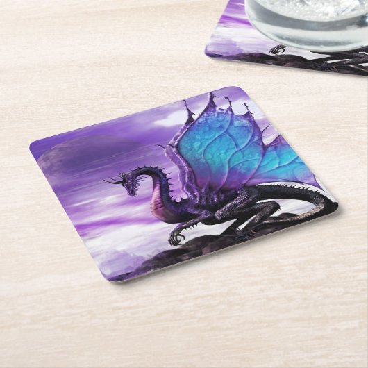 Paarse dragon kartonnen onderzetters (Schuin)
