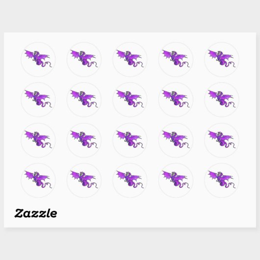 Paarse dragon ronde sticker (Vel)