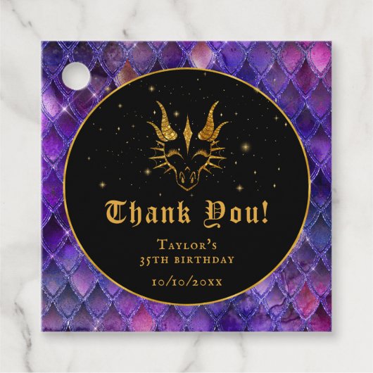 Paarse Dragon Scales Gouden Verjaardag Dank u Bedankjes Labels (Voorkant)