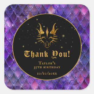 Paarse Dragon Scales Gouden Verjaardag Dank u Vierkante Sticker
