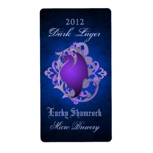 Paarse Dragon Scroll Blauw Bierlabel Etiket (Voorkant)