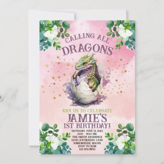 Paarse Dragon verjaardagsuitnodigingen Kaart (Voorkant)