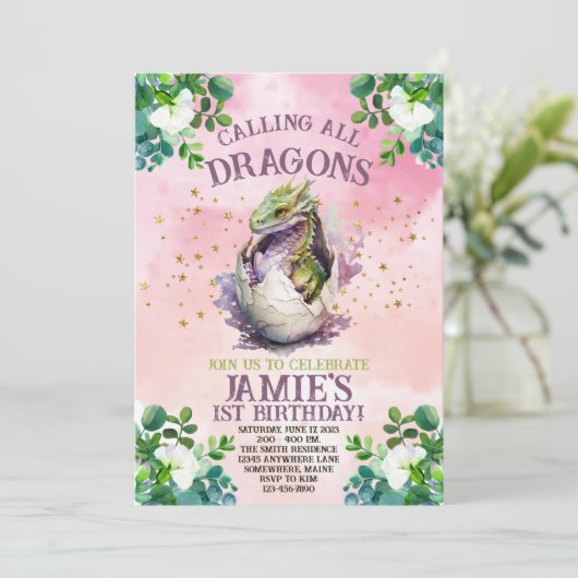 Paarse Dragon verjaardagsuitnodigingen Kaart (Staand voorkant)