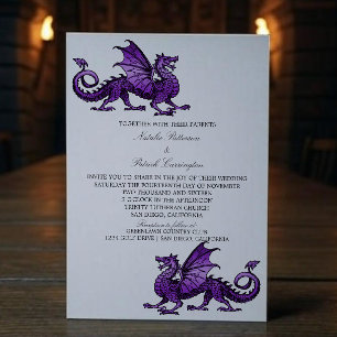 Paarse Dragon Wedding Invite Kaart