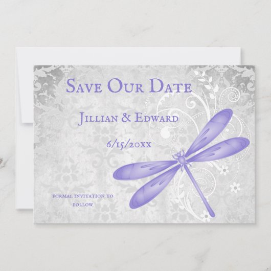 Paarse Dragonfly bewaart de datum aankondiging (Voorkant)