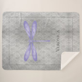 Paarse Dragonfly Damask gepersonaliseerd Sherpa Deken (Voorkant (horizontaal))