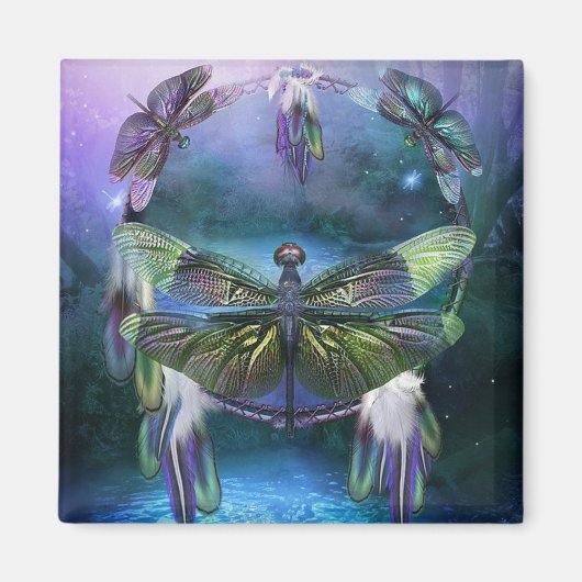 Paarse Dragonfly Dreamcatcher Magnet (Voorkant)