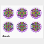 Paarse Dragonfly en Flowers Mandala Hand Drawn Ronde Sticker (Vel)