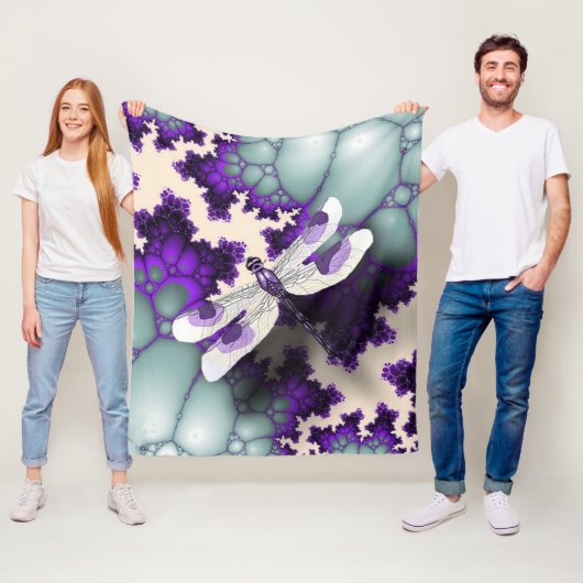 Paarse dragonfly fleece deken (In situ)