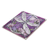 Paarse Dragonfly Glas in lood Flower Tegeltje (Zijkant)