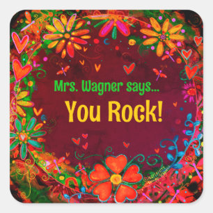 Paarse Dragonfly Heart Floral Custom Teacher Vierkante Sticker