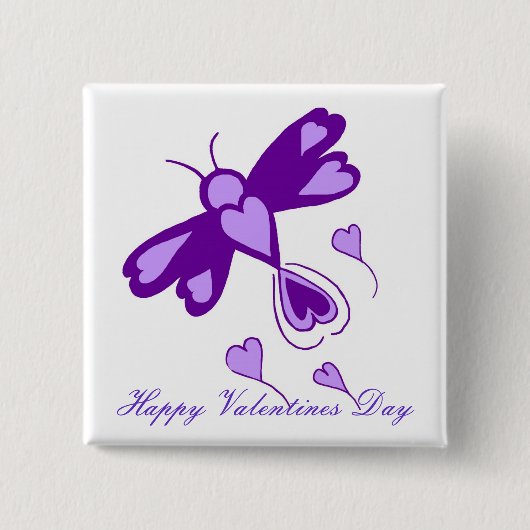 Paarse dragonfly knop vierkante button 5,1 cm (Voorkant)