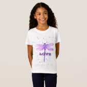 Paarse dragonfly-meisjes schattig t-shirt (Voorkant volledig)