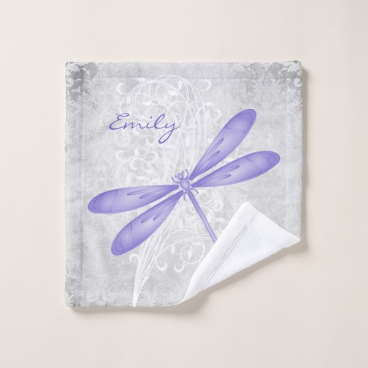 Paarse Dragonfly - Persoonlijke badhanddoeken Bad Handdoek (Wasdoekje)