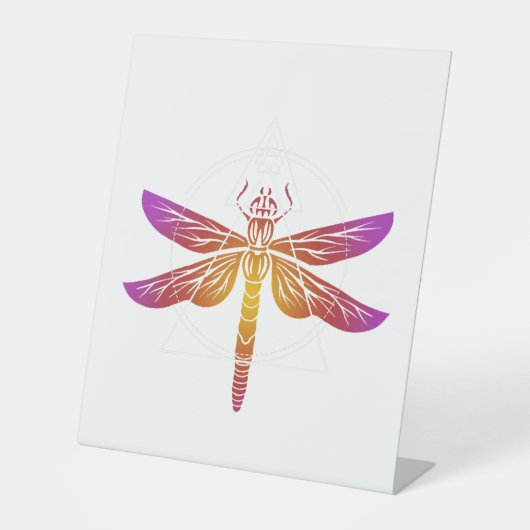 Paarse dragonfly reclamebord met voetstuk (Voorkant)