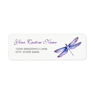 Paarse Dragonfly Return Address Labels Sjabloon