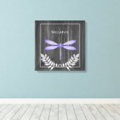 Paarse dragonfly Rustic Canvas afdrukken (Insitu (Houten vloer))